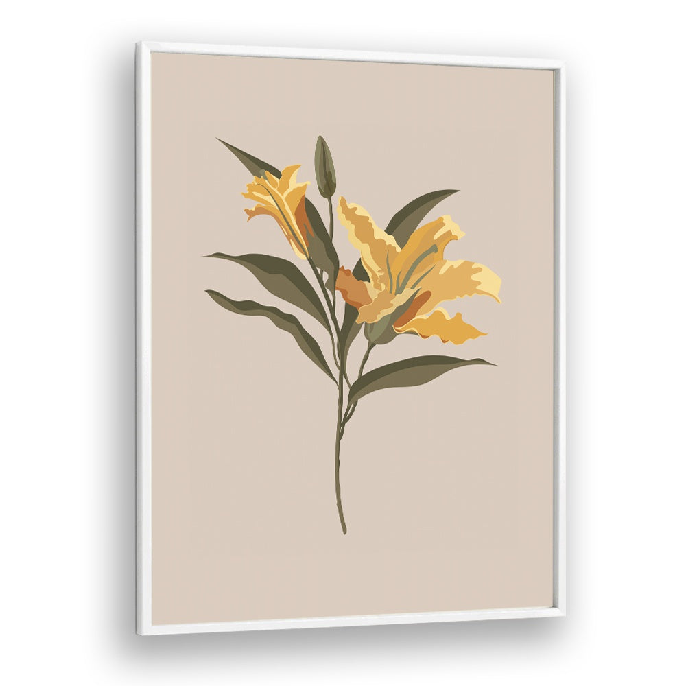 Lily Flower Botanical Flower Paintings Artwork  in White Plain Frame