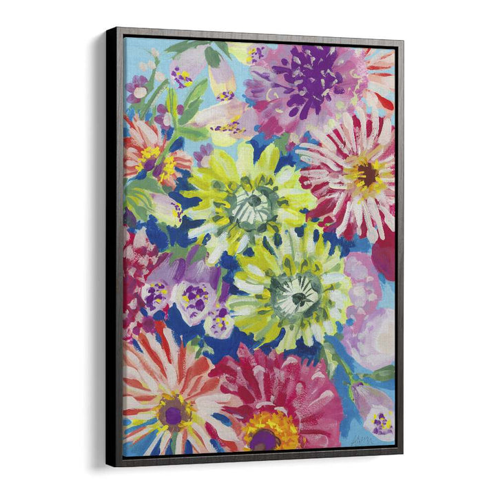 Lime Asters By Ania Zwara Botanical Flower Paintings Artwork  in Black Floater Frame