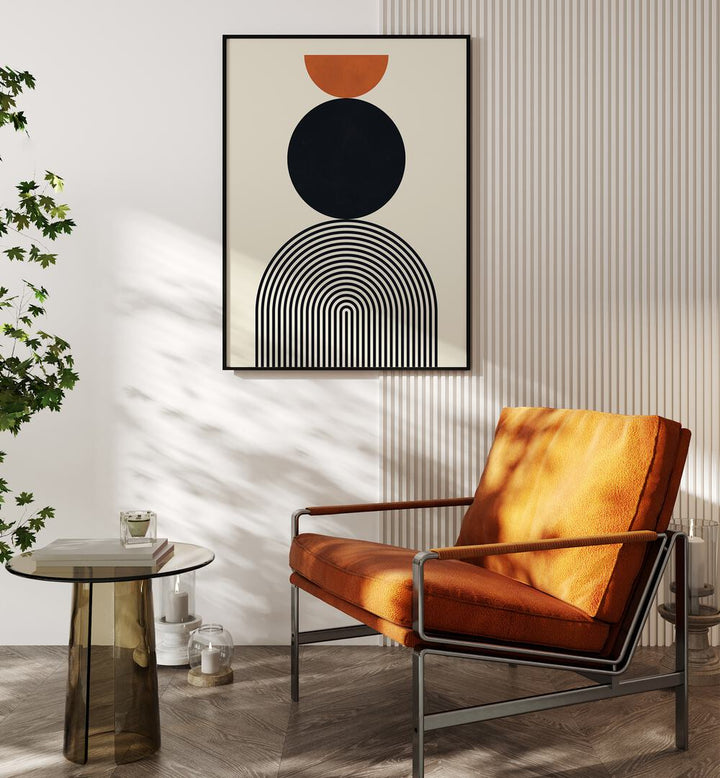 Modern interior featuring LINES AND CIRCLES III, BOHO ART PAINTINGS, highlighting geometric elegance and stylish decor.