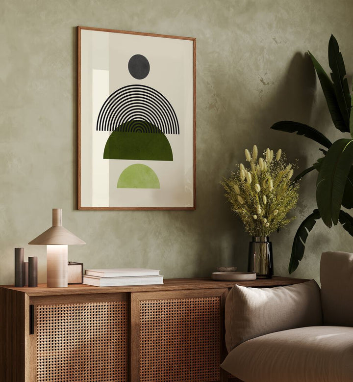 Modern interior featuring LINES AND CIRCLES IV, BOHO ART PAINTINGS, enhancing creativity and artistic expression.