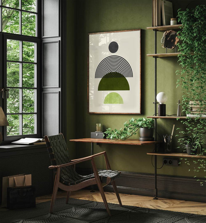 Elegant interior featuring LINES AND CIRCLES IV, BOHO ART PAINTINGS, enhancing creativity and aesthetic appeal.