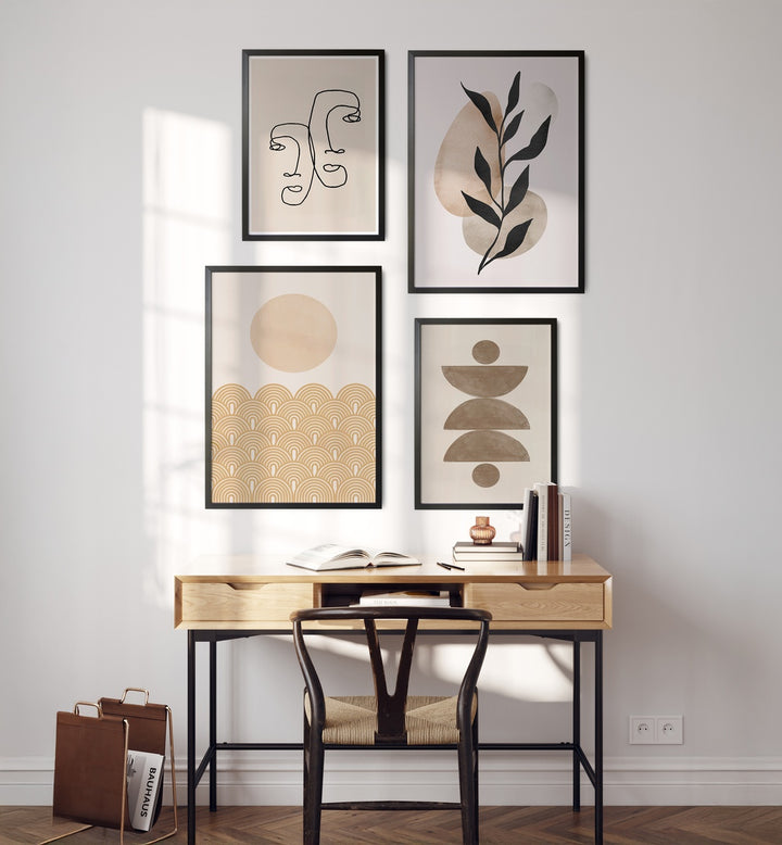 Stylishly showcase LINES & LEAVES GALLERY WALL art, blending geometry with botanical elegance for your space.