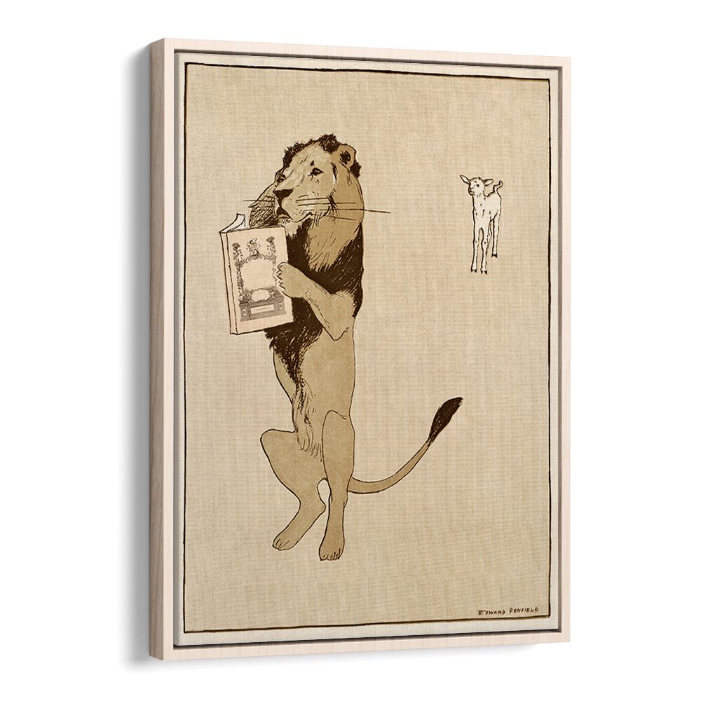 Lion And A Book (1894) Edward Penfield art painting Artwork in Oak Wood Floater Frame