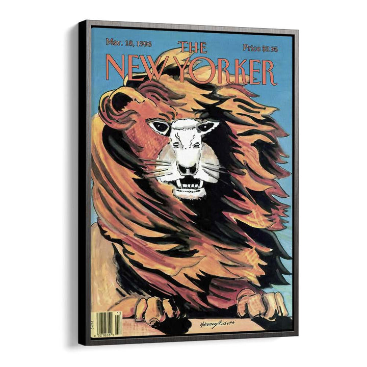  Lion And Lamb By Lars Hokasan And Frances Cichetti - New Yoker Magazine  March 18 1996 Artwork  in Black Floater Frame