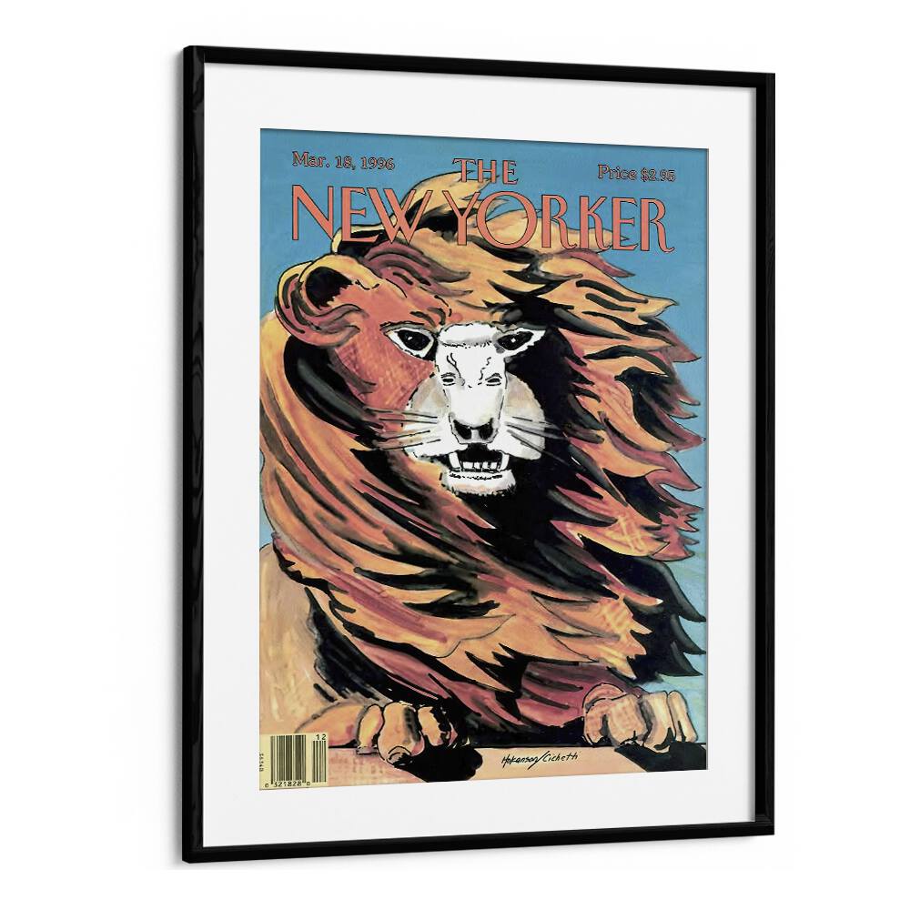  Lion And Lamb By Lars Hokasan And Frances Cichetti - New Yoker Magazine  March 18 1996 Artwork in Black Frame With Mount