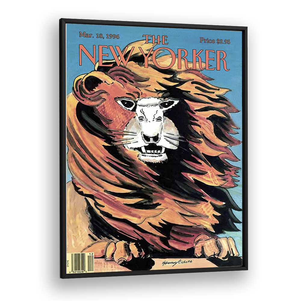  Lion And Lamb By Lars Hokasan And Frances Cichetti - New Yoker Magazine  March 18 1996 Artwork  in Black Plain Frame