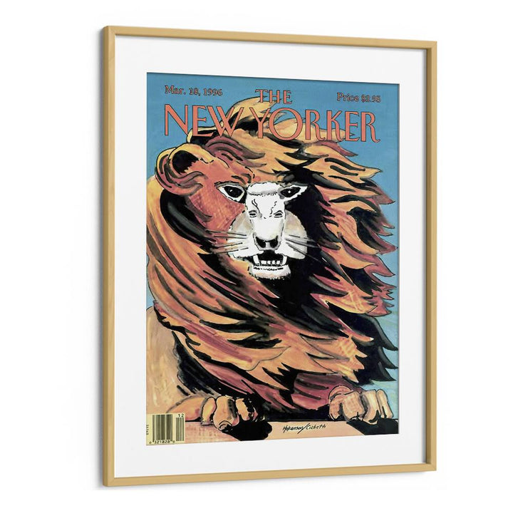  Lion And Lamb By Lars Hokasan And Frances Cichetti - New Yoker Magazine  March 18 1996 Artwork in Oak Wood Frame With Mount