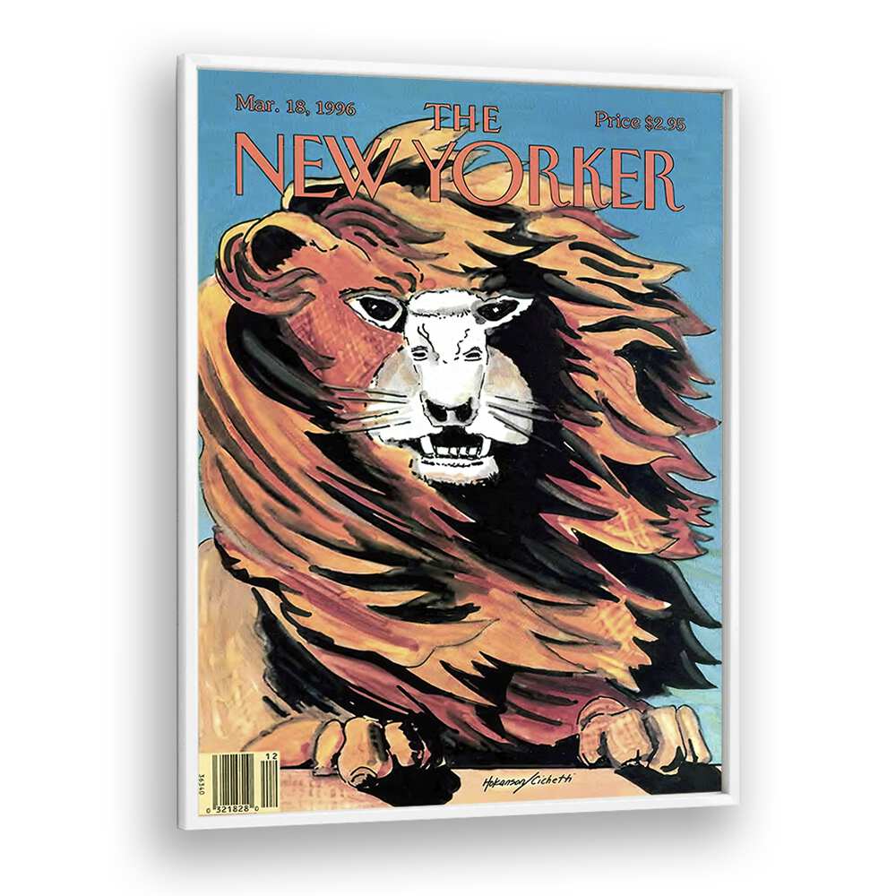  Lion And Lamb By Lars Hokasan And Frances Cichetti - New Yoker Magazine  March 18 1996  Artwork in White Plain Frame