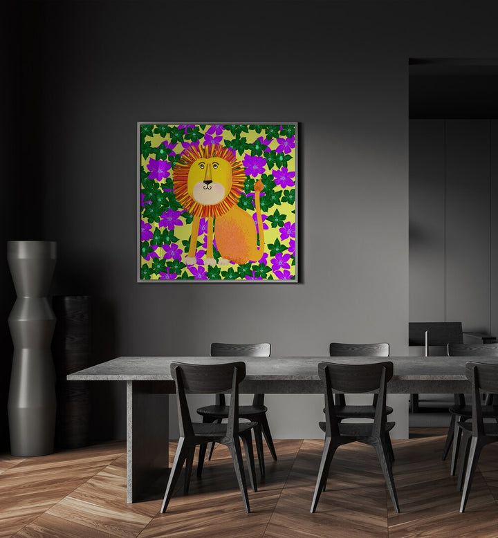 Lynnda Rakos painting - LION IN FLOWERS by Asianmonk