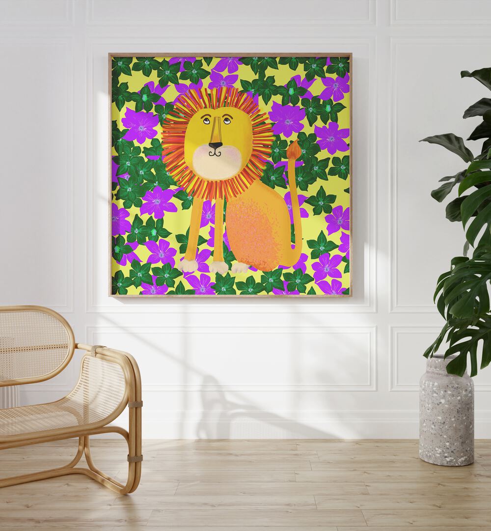 Lynnda Rakos painting - LION IN FLOWERS by Asianmonk