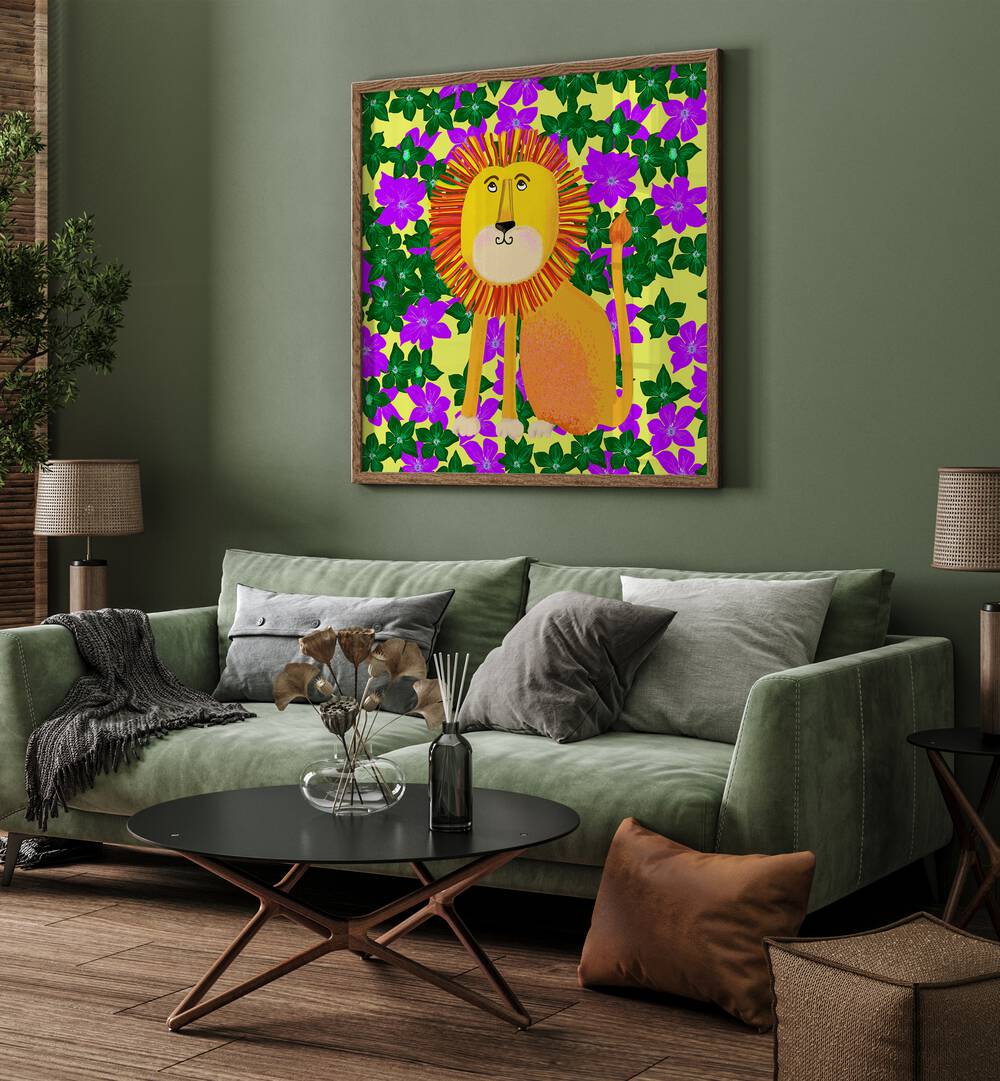 Lynnda Rakos painting - LION IN FLOWERS by Asianmonk