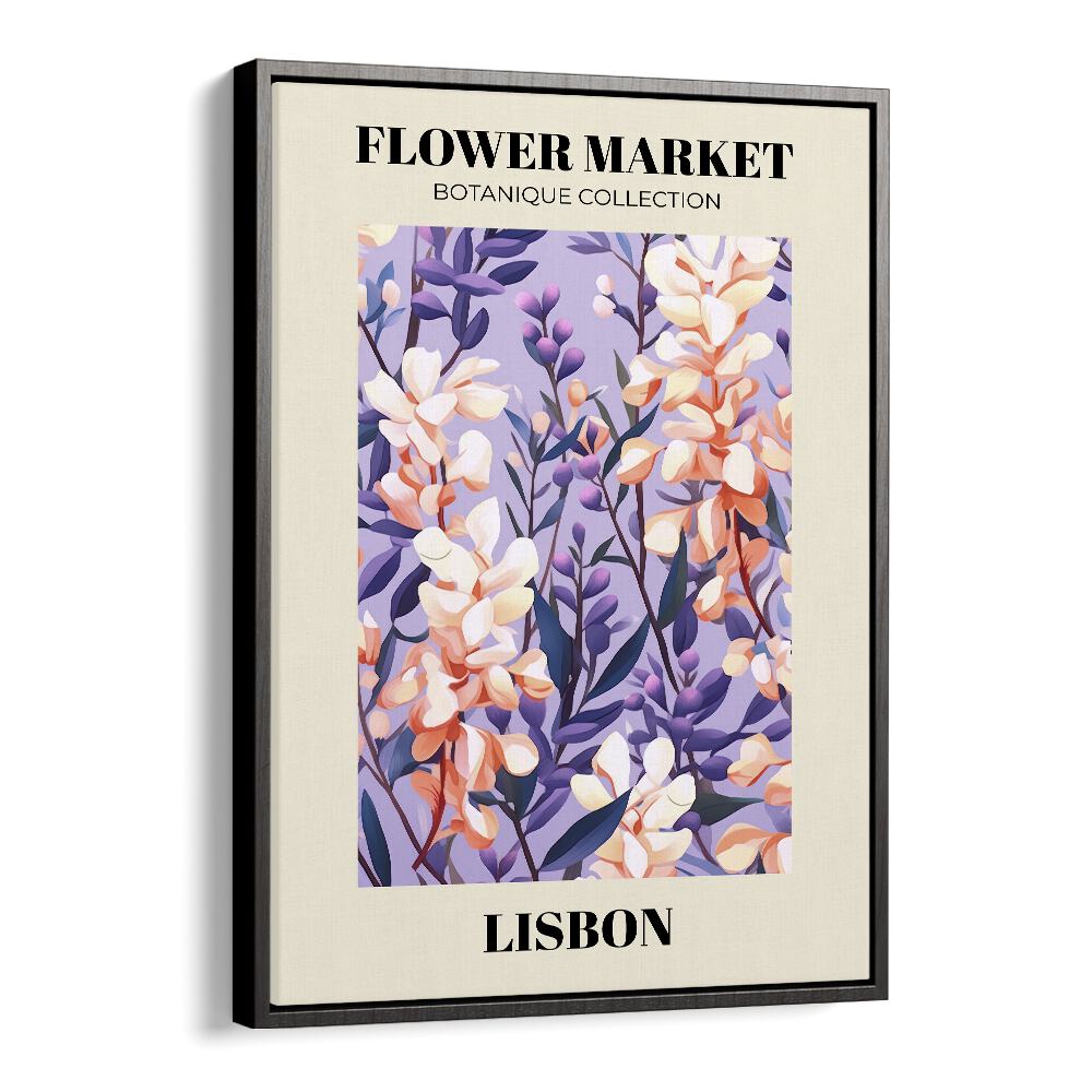 Lisbon Flower Marketo  Botanical Flower Paintings Artwork  in Black Floater Frame