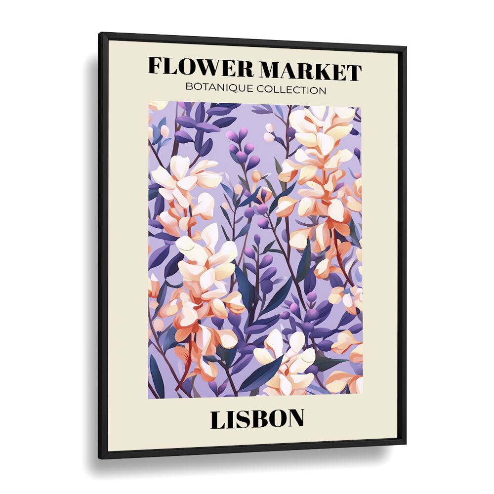 Lisbon Flower Marketo   Botanical Flower Paintings Artwork  in Black Plain Frame