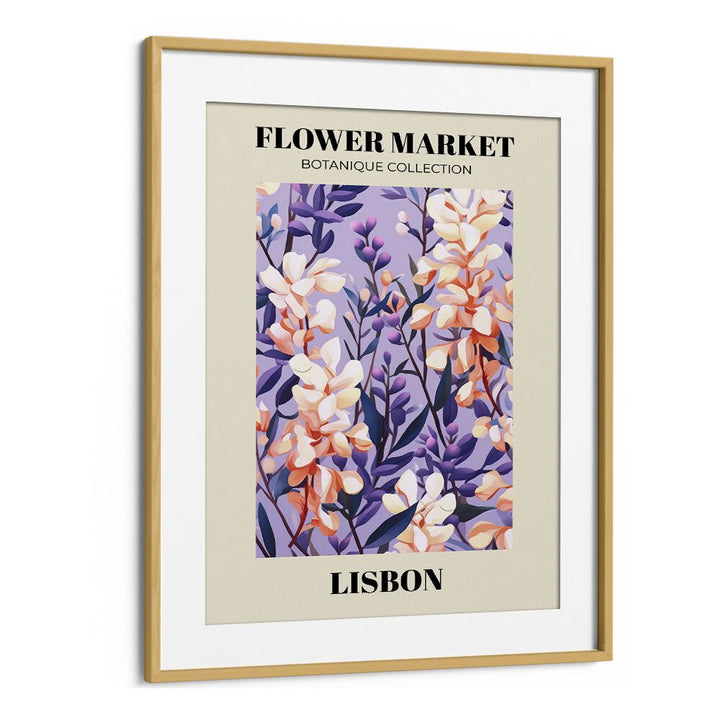 Lisbon  Flower Marketo   Botanical Flower Paintings Artwork in Oak Wood Frame With Mount