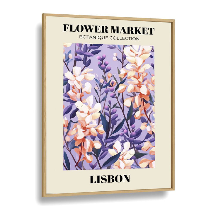 Lisbon Flower Marketo   Botanical Flower Paintings Artwork in Oak Wood Plain Frame