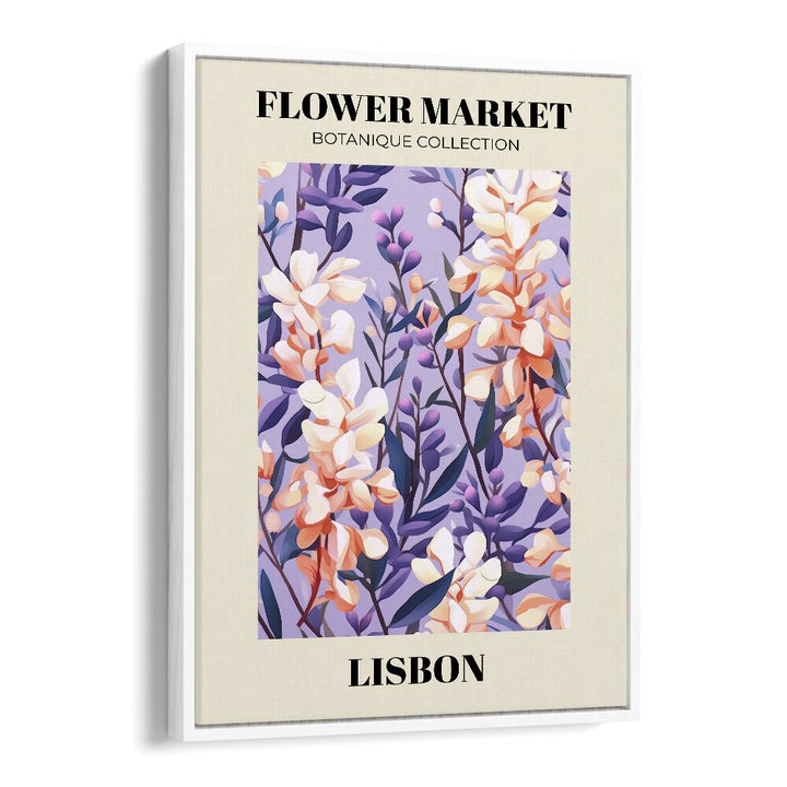 Lisbon Flower Marketo   Botanical Flower Paintings Artwork  in White Floater Frame