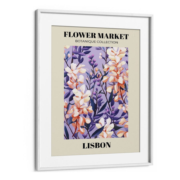 Lisbon  Flower Marketo   Botanical Flower Paintings Paintings Artwork  in White frame With Mount