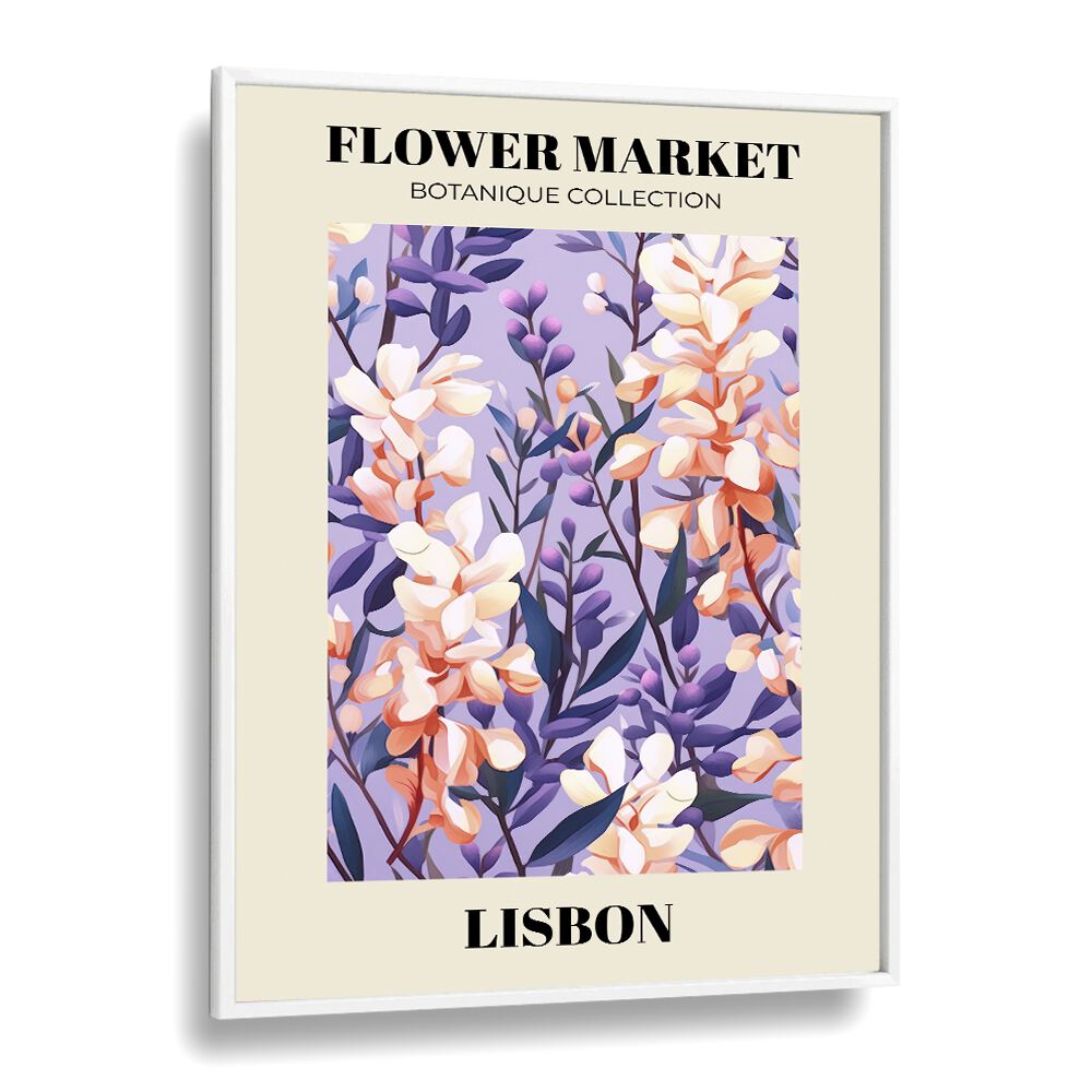 Lisbon Flower Marketo  Botanical Flower Paintings Artwork  in White Plain Frame