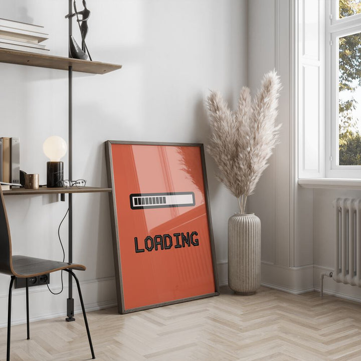 Loading I Gaming Art Painting Artwork in dark wood plain frame next to a flower vase