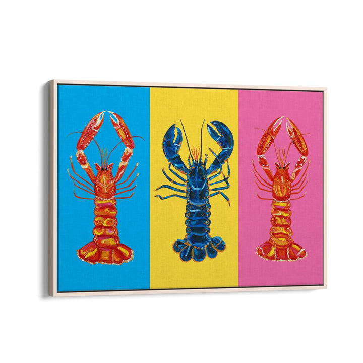 Lobster Langoustines Pop Art Artwork in Oak Wood Floater Frame