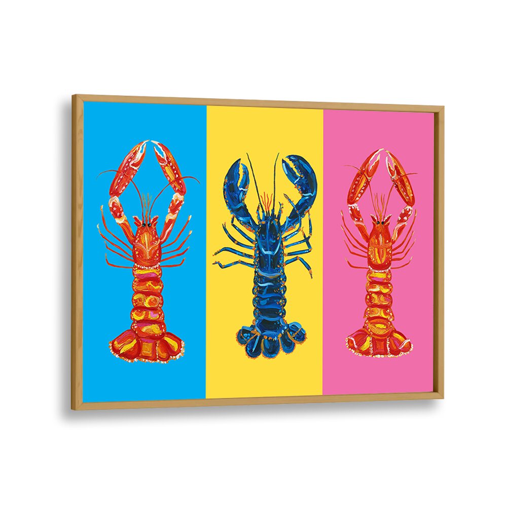 Lobster Langoustines Pop Art Artwork in Oak Wood Plain Frame