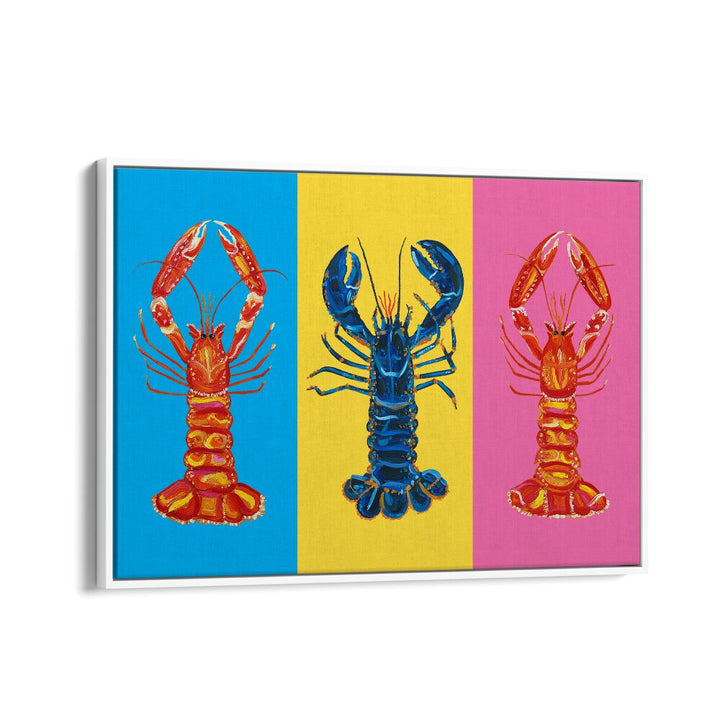 Lobster Langoustines Pop Art Artwork in White Floater Frame