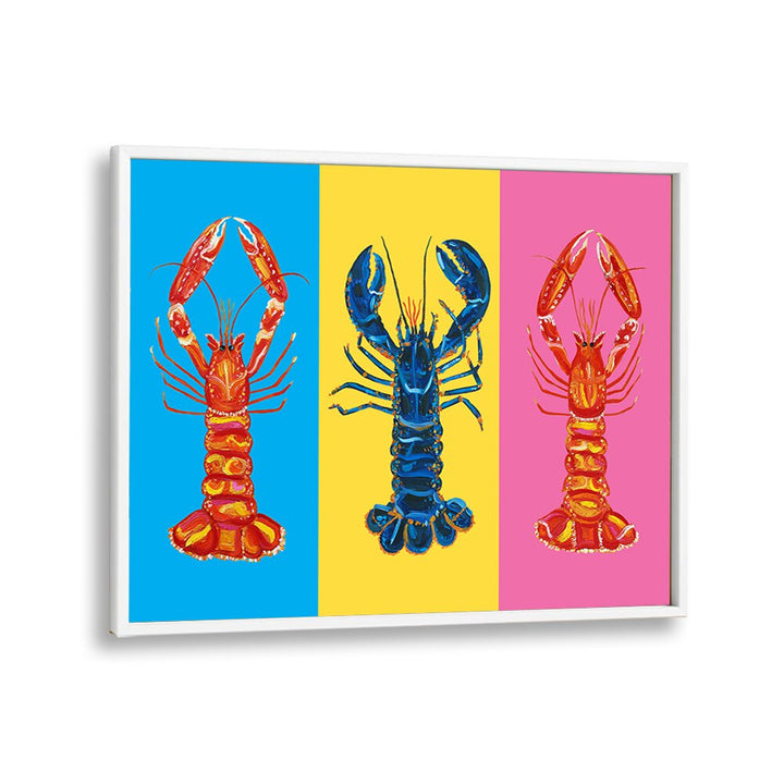 Lobster Langoustines Pop Art Artwork in White Plain Frame