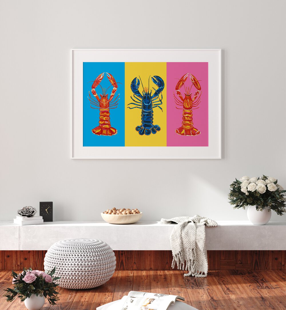 LOBSTER LANGOUSTINES BY ALICE STRAKER , POP ART PAINTINGS , POP ART PRINTS