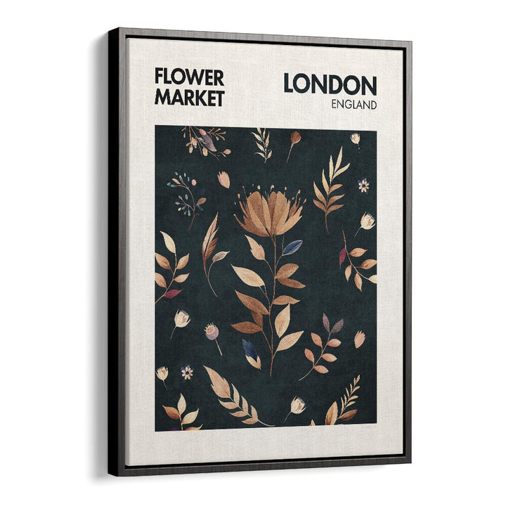 London  Flower Market  Botanical Flower Paintings Artwork  in Black Floater Frame