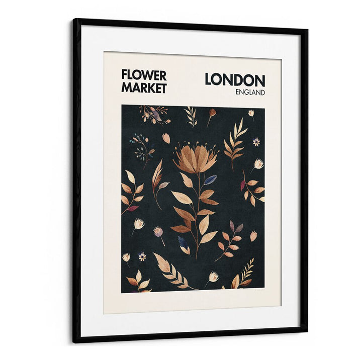 London  Flower Market   Botanical Flower Paintings Artwork  in Black Frame With Mount