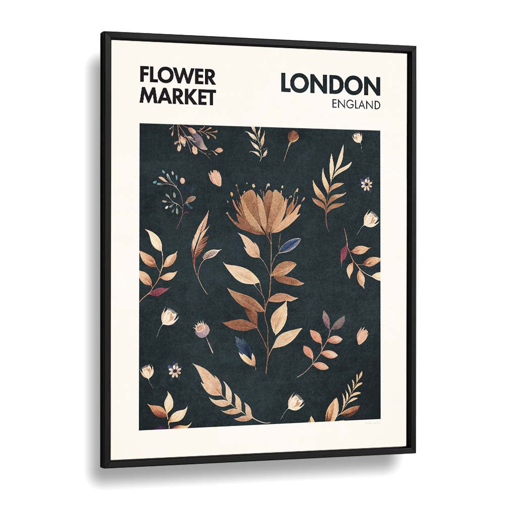 London  Flower Market  Botanical Flower Paintings Artwork  in Black Plain Frame