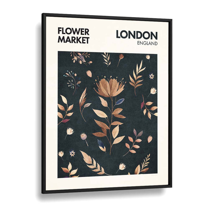 London  Flower Market  Botanical Flower Paintings Artwork  in Black Plain Frame