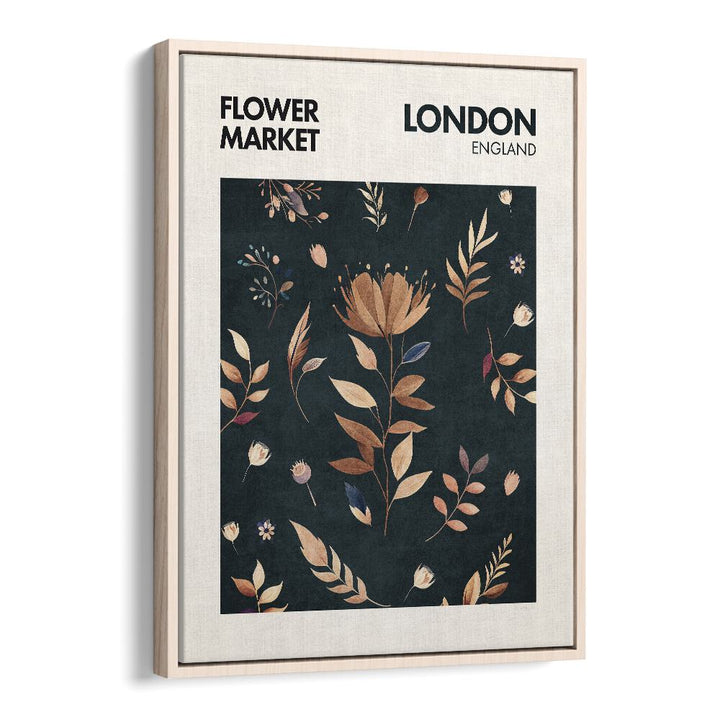 London  Flower Market   Botanical Flower Paintings Artwork in Oak Wood Floater Frame