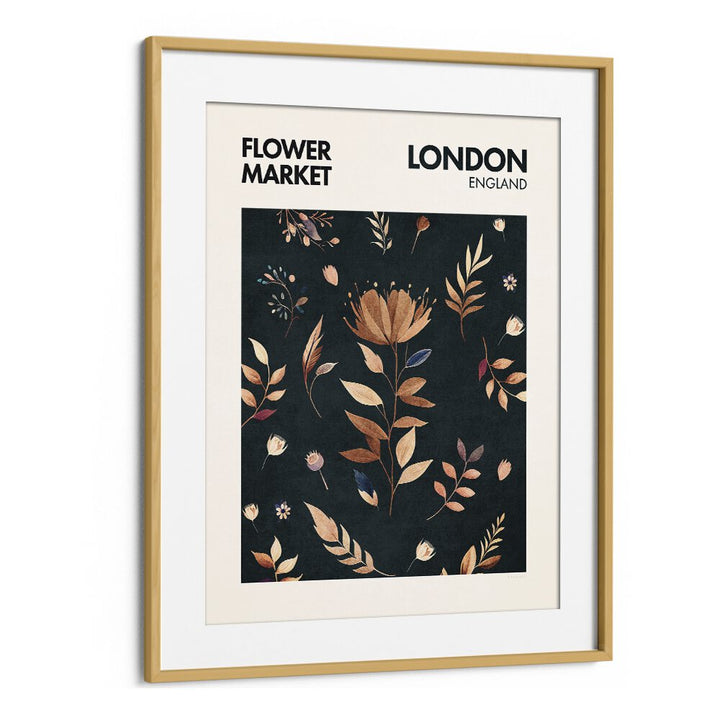 London  Flower Market Botanical Flower Paintings Artwork in Oak Wood Frame With Mount