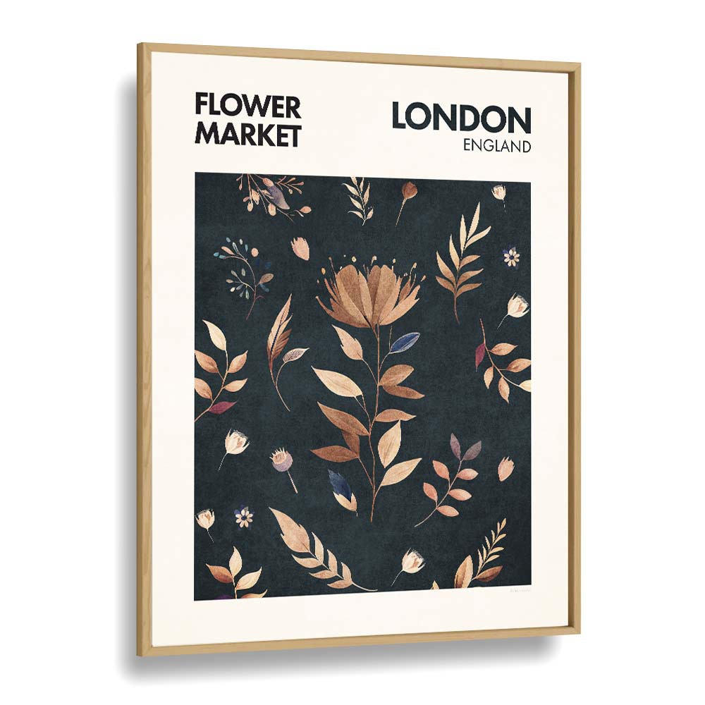 London  Flower Market Botanical Flower Paintings Artwork in Oak Wood Plain Frame