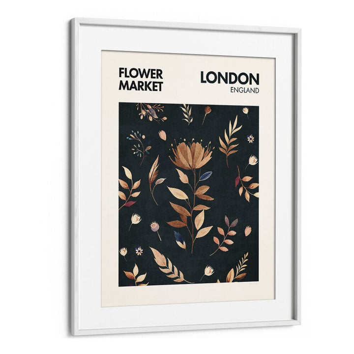 London  Flower Market  Botanical Flower Paintings Paintings Artwork  in White frame With Mount