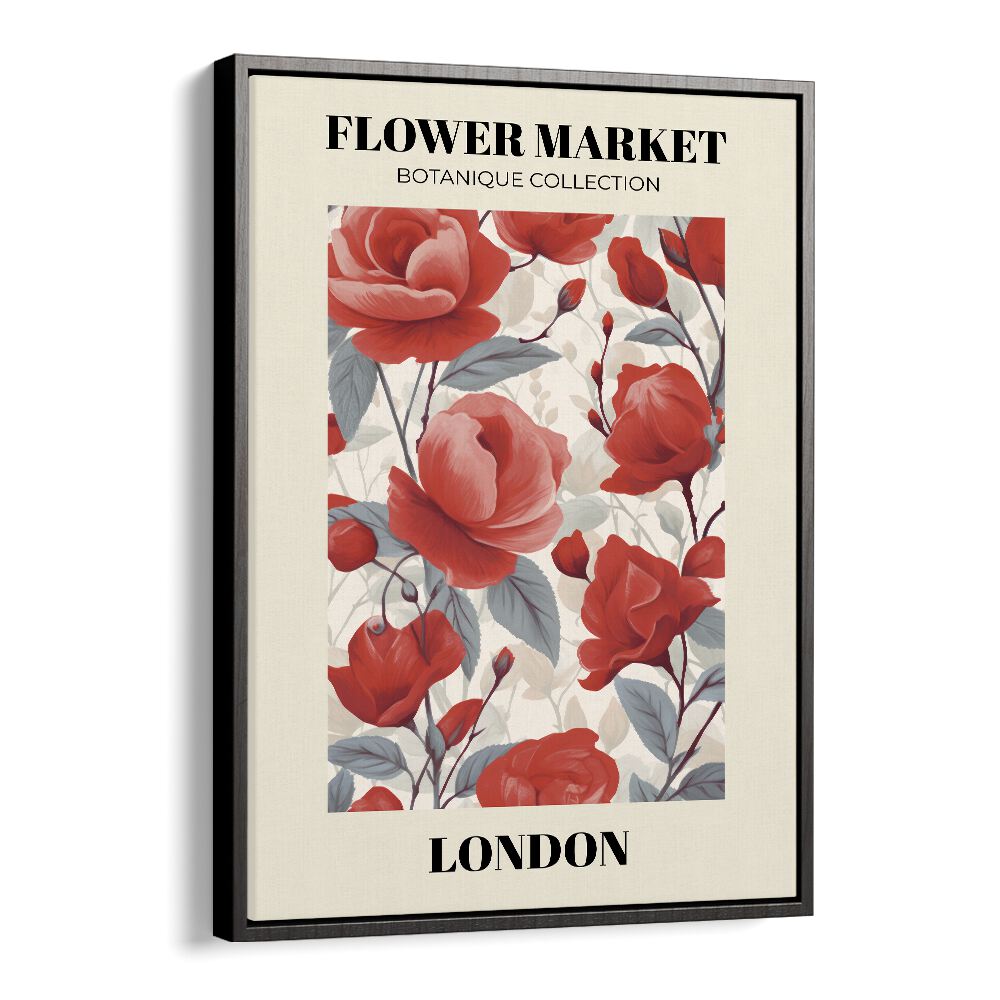 London- -Flower Marketo  Botanical Flower Paintings Artwork  in Black Floater Frame