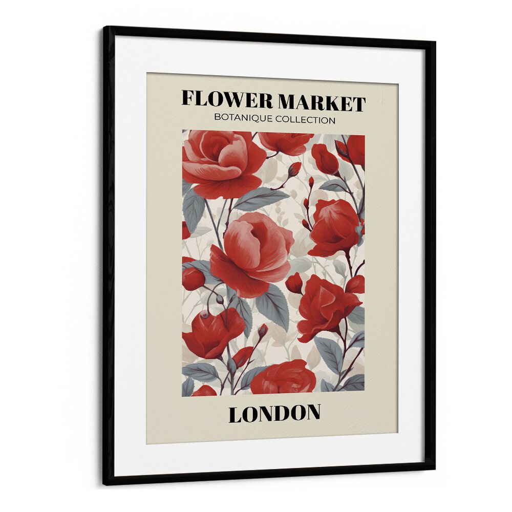 London- Flower Marketo   Botanical Flower Paintings Artwork  in Black Frame With Mount