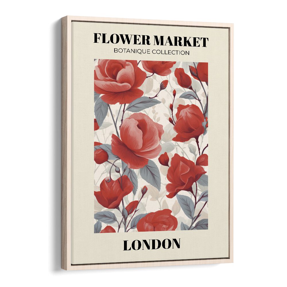 London- Flower Marketo    Botanical Flower Paintings Artwork in Oak Wood Floater Frame