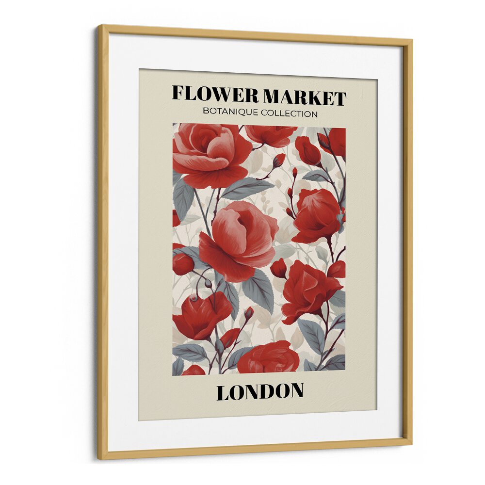 London- Flower Marketo   Botanical Flower Paintings Artwork in Oak Wood Frame With Mount