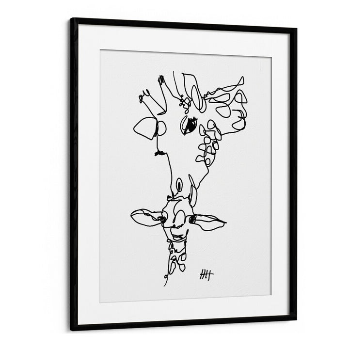 Long Necks Line Art Artwork in Black Frame With Mount