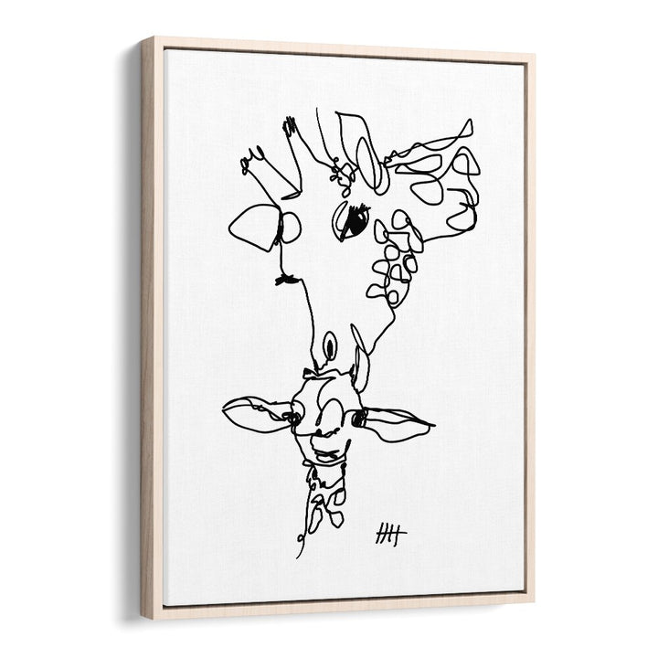 Long Necks Line Art Artwork in Oak Wood Floater Frame