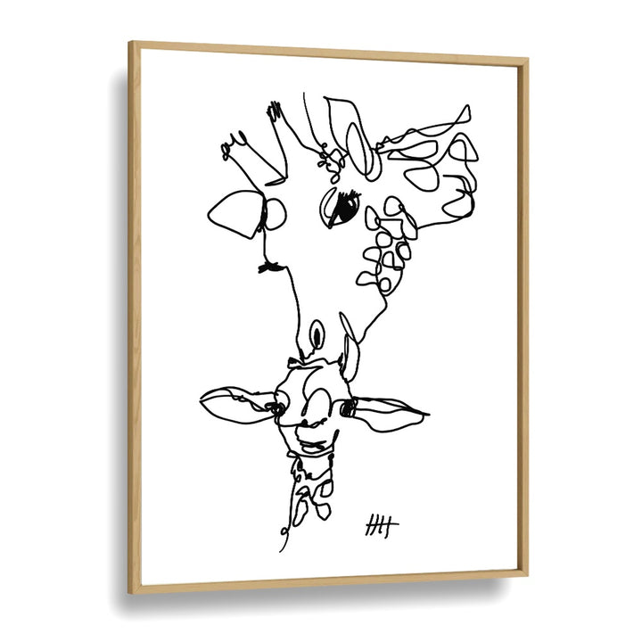 Long Necks Line Art Artwork in Oak Wood Plain Frame