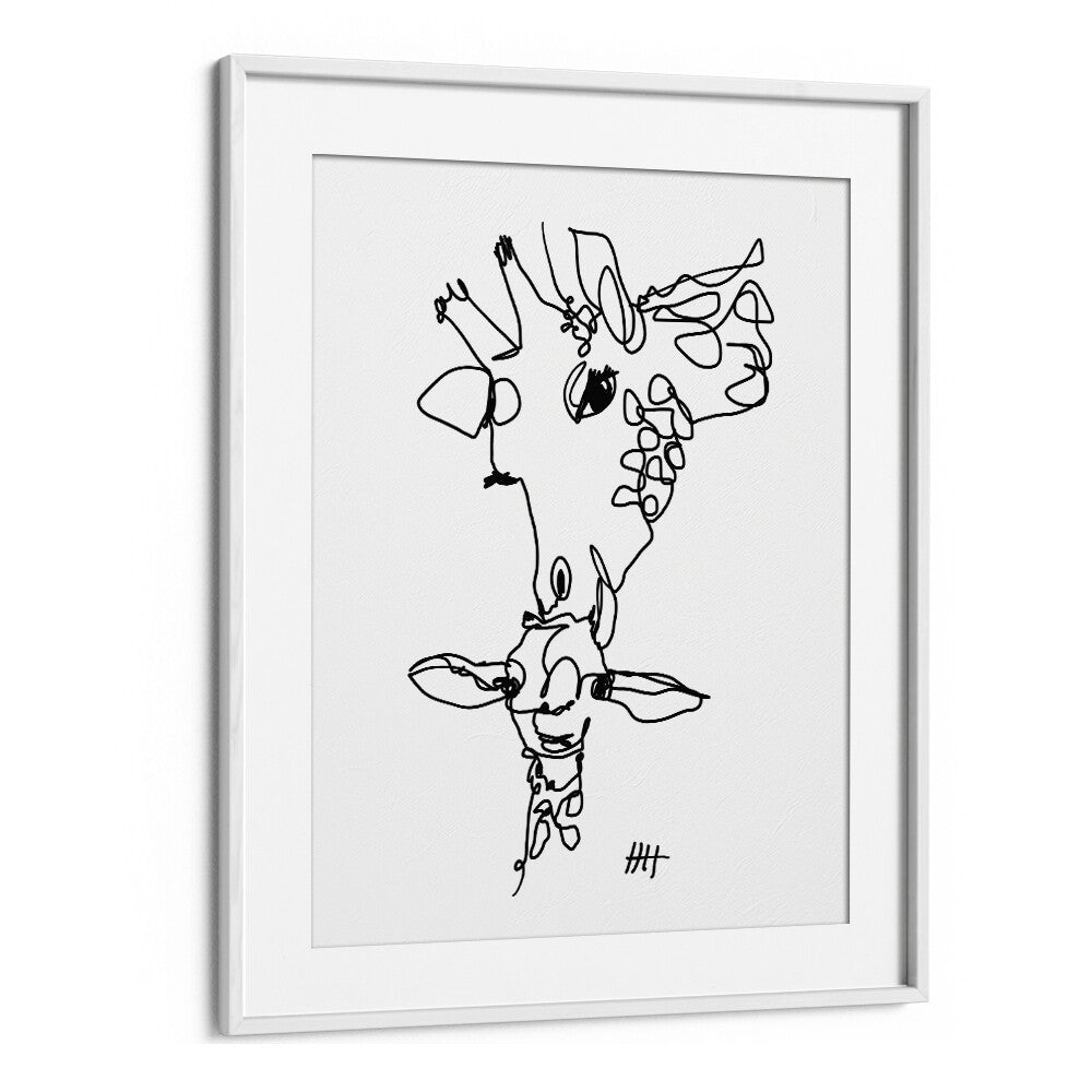 Long Necks Line Art Artwork in White Frame With Mount