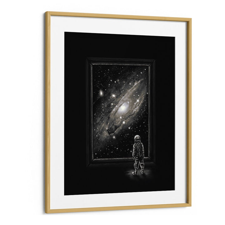 Looking Through A Masterpiece By Francis Minoza Astronaut & Nasa Paintings, Space Art Prints Artwork in Oak Wood Frame With Mount
