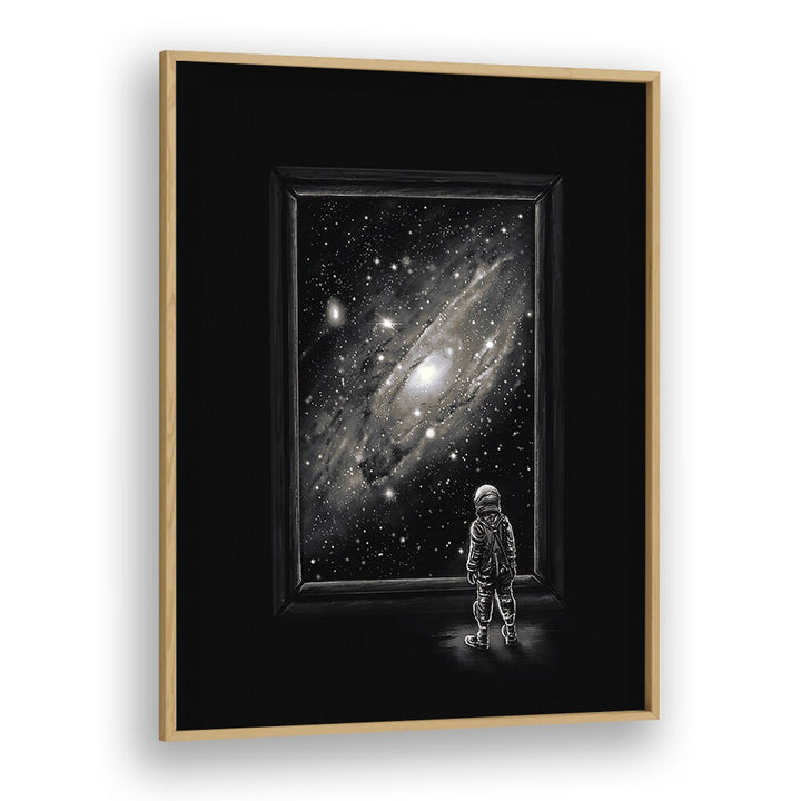 Looking Through A Masterpiece By Francis Minoza Astronaut & Nasa Paintings, Space Art Prints Artwork in Oak Wood Plain Frame
