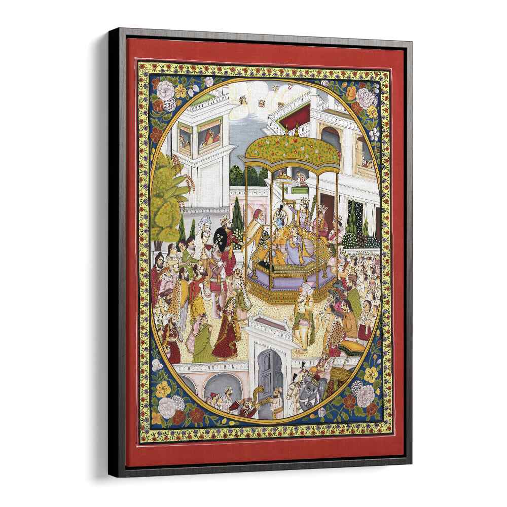 Lord Rama Coronation Indian art painting Artwork in Black Floater Frame