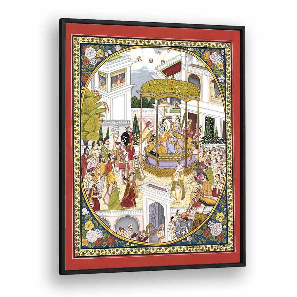 Lord Rama Coronation Indian art painting Artwork in Black Plain Frame