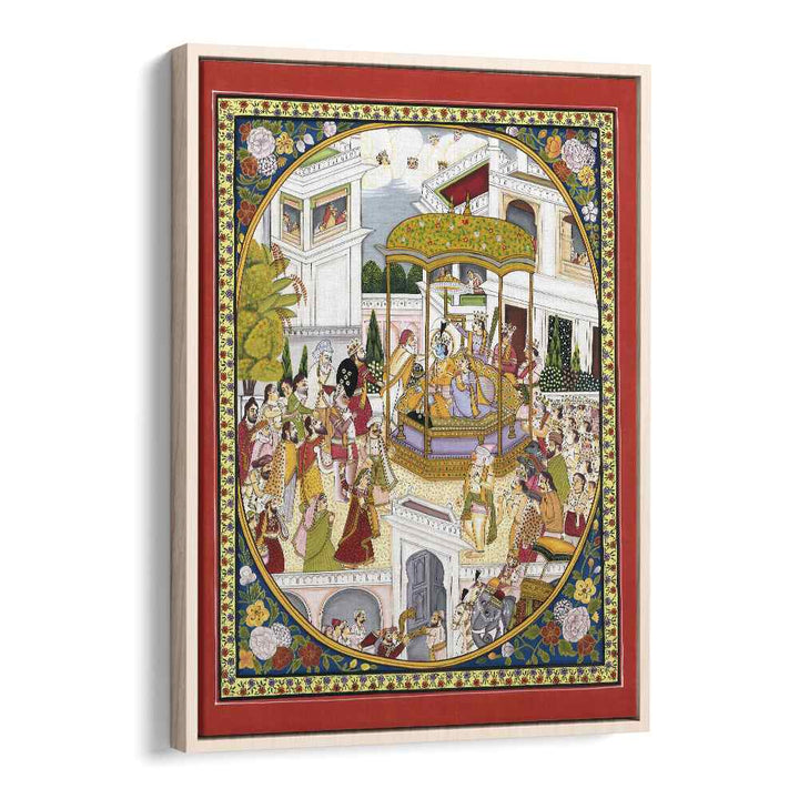 Lord Rama Coronation Indian art painting Artwork in Oak Wood Floater Frame