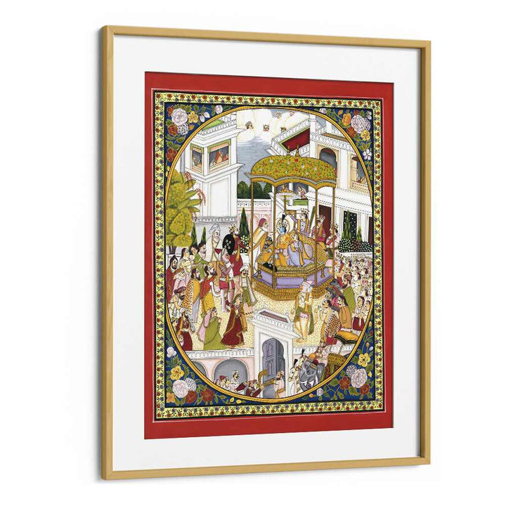 Lord Rama Coronation Indian art painting Artwork in Oak Wood Frame With Mount